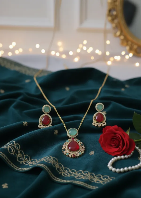 Pink_&_Green_Brass_Necklace_Set_For_Women